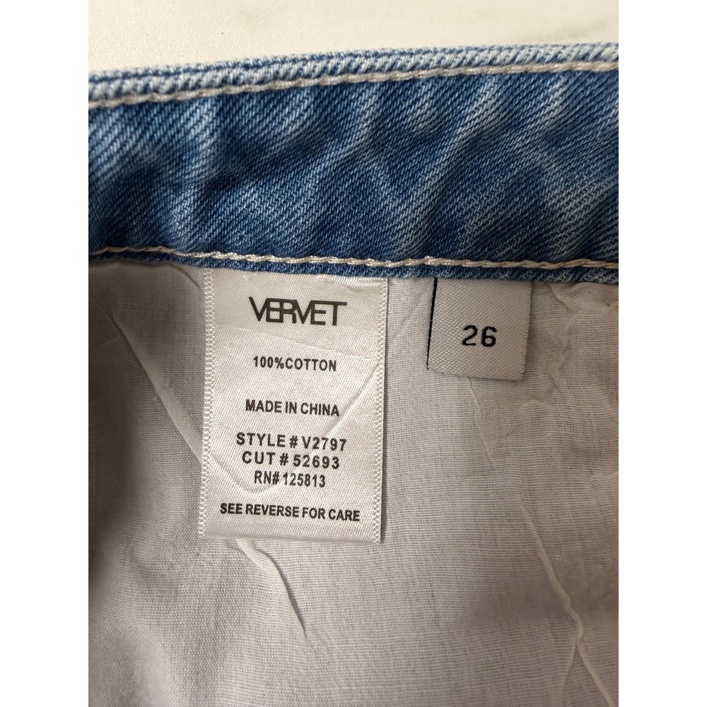 Vervet Norah Two Tone High Rise Straight Jeans White Blue Distressed 26 NEW - Picture 9 of 11